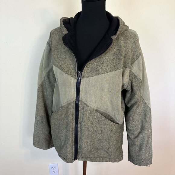 Womens Tan Jacket Zip Up Large Weave Yellow Brown Black Lining Hood Work Wear - Picture 10 of 10